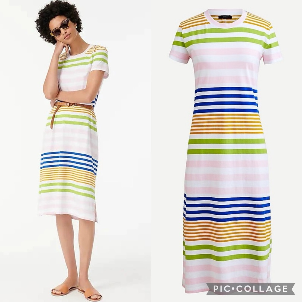 J. Crew Striped Midi Dress - Pink, Blue, Green, Yellow